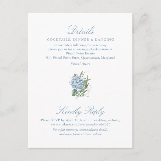 Carte D'accompagnement Elegant Blue Hydrangea Monogram Enclosure Card (Devant)