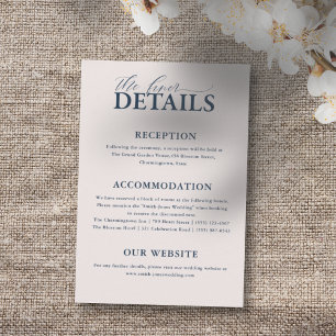Carte D'accompagnement Elegant Blush & Blue Typography Détails du Mariage