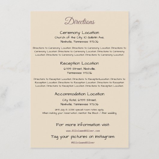 Carte D'accompagnement Elégant Blush Fern Leaf Swirl Koru - Directions (Dos)