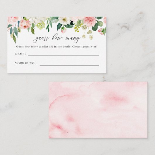 Carte D'accompagnement Élégant Blush Floral Devine Combien (Devant / Derrière)