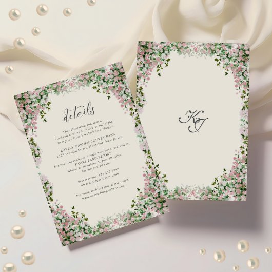 Carte D'accompagnement Elegant Blush Garden Wedding Details