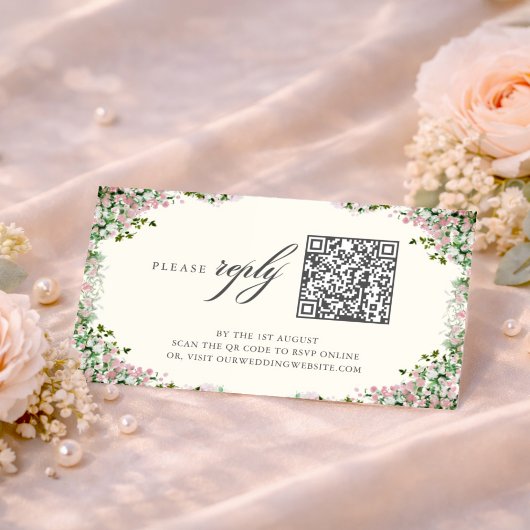 Carte D'accompagnement Elegant Blush Garden Wedding QR code RSVP Card