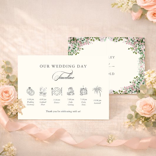 Carte D'accompagnement Elegant Blush Garden Wedding Timeline