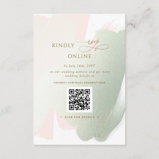 Carte D'accompagnement Elegant Blush Pink et Sage RSVP en ligne, QR Code (Devant)