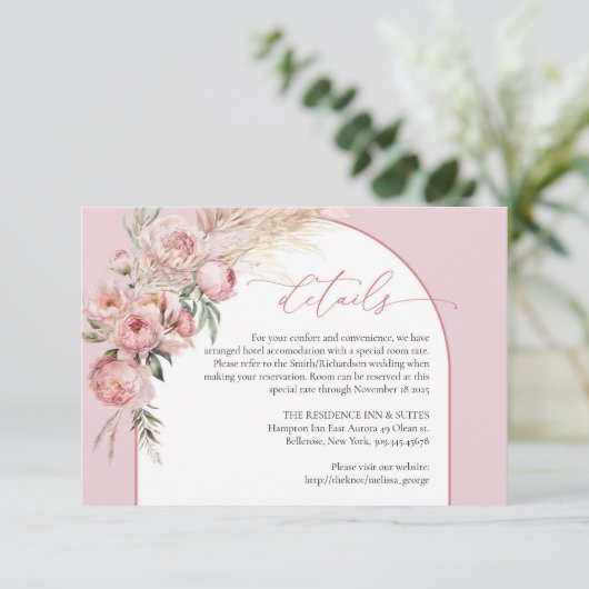 Carte D'accompagnement Elégant boho arch brush pampas détails (Debout devant)