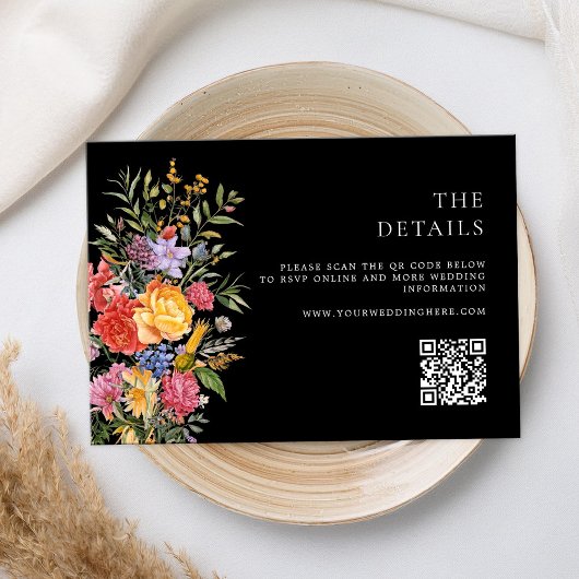 Carte D'accompagnement Elégant Boho Black Dutch Floral Mariage