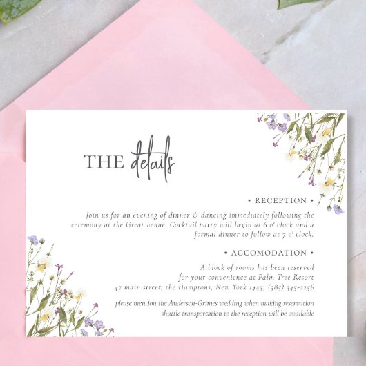 Carte D'accompagnement Elégant boho chic fleur sauvage Mariage hébergemen