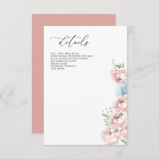 Carte D'accompagnement Elégant Boho été printemps Blush Floral Mariage (Devant / Derrière)