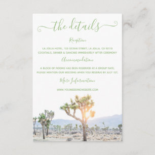 Carte D'accompagnement Elegant Boho Green Joshua Tree Détails du Mariage