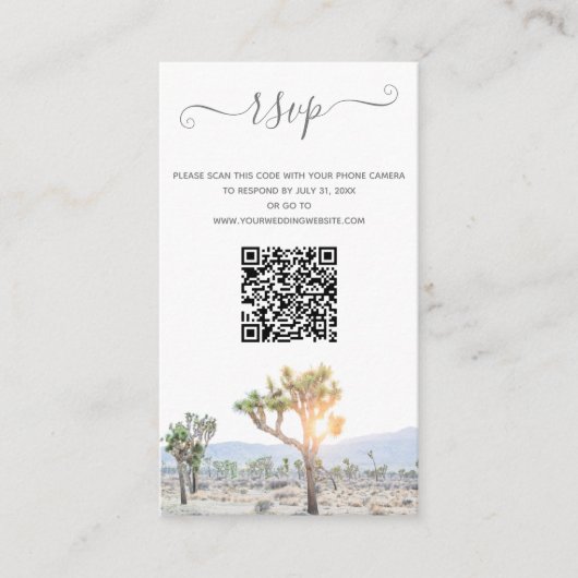 Carte D'accompagnement Elégant Boho Greenery Joshua Tree QR Code Mariage (Devant)