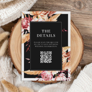 Carte D'accompagnement Élégant Boho noir Chic Floral Mariage