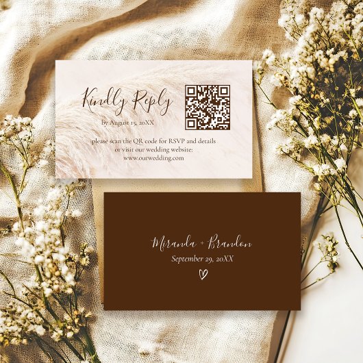 Carte D'accompagnement Elegant Boho Pampas Grass Wedding RSVP Card