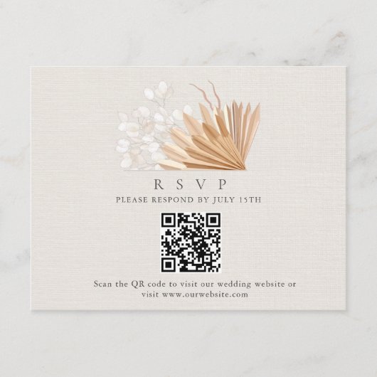 Carte D'accompagnement Elegant Boho QR Code Mariage RSVP (Devant)