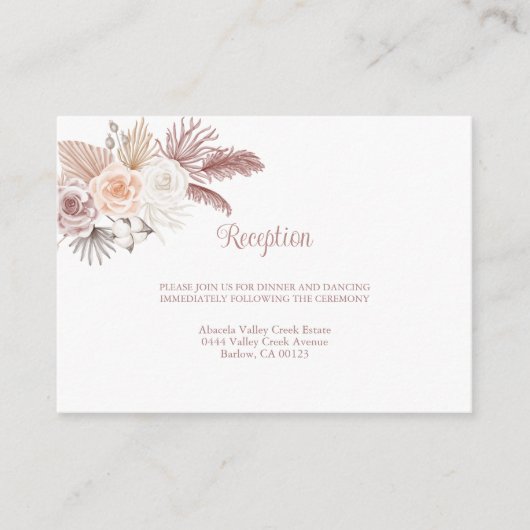 Carte D'accompagnement Elégant Boho Rose or Mariage Floral (Devant)