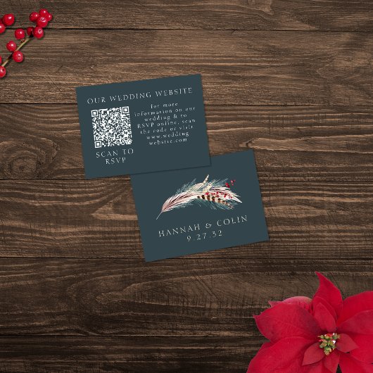 Carte D'accompagnement Élégant Boho Rustique Pampas & Vert Pin Web QR