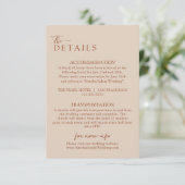 Carte D'accompagnement Elegant Boho Terracotta Moderne Détails Mariage (Debout devant)