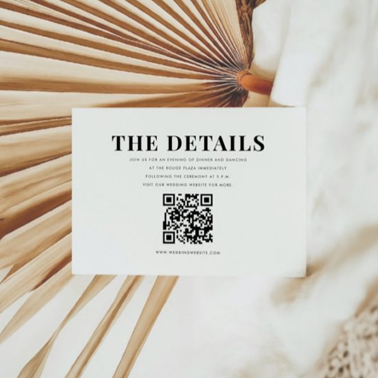 Carte D'accompagnement Élégant Bold Moderne QR Code Détails Mariage