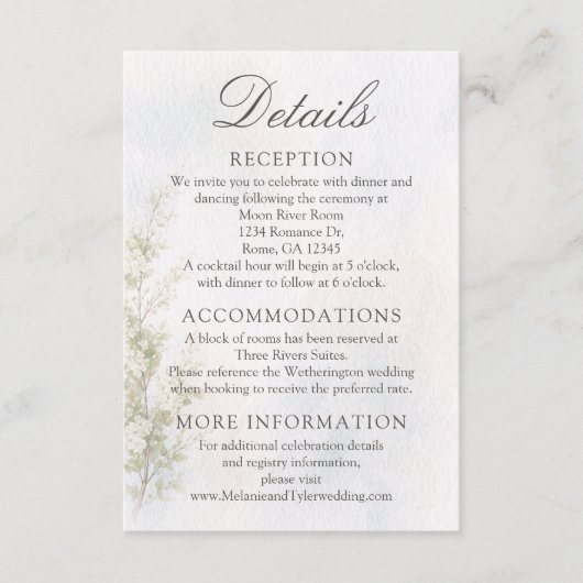 Carte D'accompagnement Elegant Botanical Wedding Details Card (Devant)