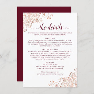 Carte D'accompagnement Elegant Bourgogne & Rose Gold Détails du Mariage