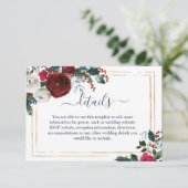 Carte D'accompagnement Elegant Bourgogne Winter Roses Détails Mariage (Debout devant)