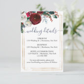 Carte D'accompagnement Elegant Bourgogne Winter Roses Détails Mariage (Debout devant)