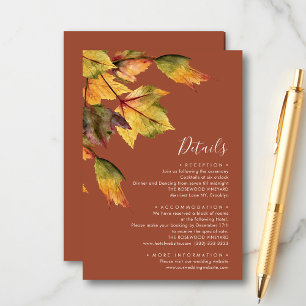 Carte D'accompagnement Elégant Brown Autumn Foliage Détails du Mariage