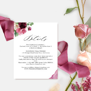 Carte D'accompagnement Elégant Burgundy Blush Pink Détails du Mariage