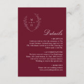 Carte D'accompagnement Elegant Burgundy Boho Monogram Wedding Details (Devant)