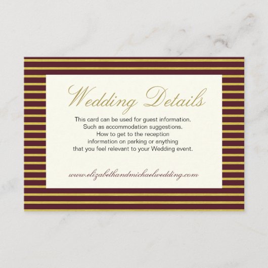 Carte D'accompagnement Elegant Burgundy Gold Détails du Mariage (Devant)