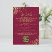 Carte D'accompagnement Elegant Burgundy & Gold Mariage QR Code Détails (Debout devant)