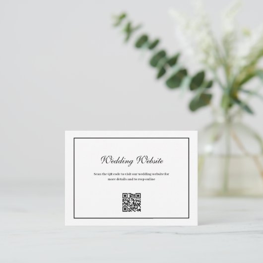 Carte D'accompagnement élégant cadre noir QR code mariage site Web (Debout devant)