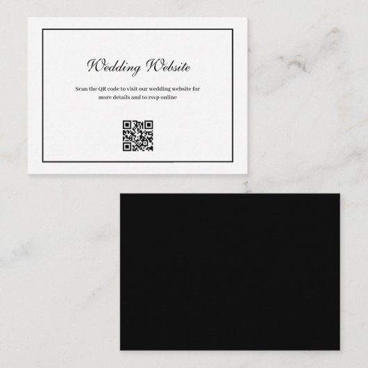 Carte D'accompagnement élégant cadre noir QR code mariage site Web (Devant / Derrière)