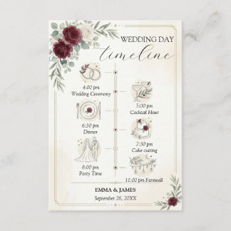 Carte D'accompagnement Élégant Calendrier de Mariage Rose Bourgogne Simpl
