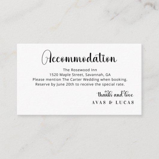 Carte D'accompagnement Elegant Calligraphy Script Wedding Accommodations (Devant)