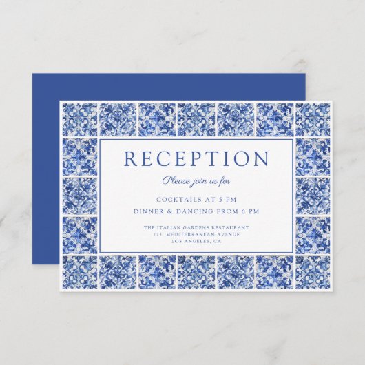Carte D'accompagnement Elégant Carrelage Bleu Réception de mariage (Devant / Derrière)