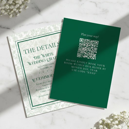 Carte D'accompagnement Élégant carton de détails de mariage avec code QR