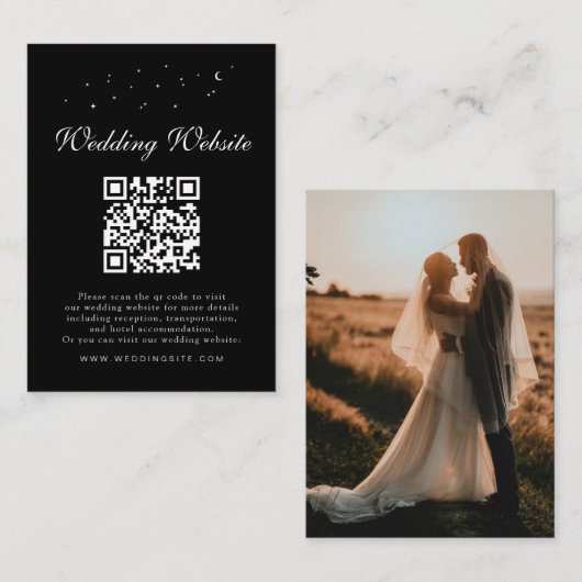 Carte D'accompagnement Elégant céleste QR Code noir Détails Mariage (Devant / Derrière)