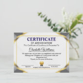 Carte D'accompagnement Elegant Certificate of Appreciation Award Template (Debout devant)