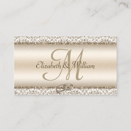 Carte D'accompagnement Elégant Champagne Damask Monogram Mariage Website (Dos)