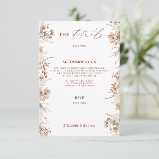 Carte D'accompagnement Elegant Chic Floral Détails Mariage QR Code (Debout devant)