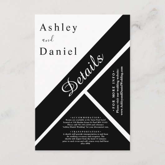 Carte D'accompagnement Élégant Chic Noir Et Blanc Fancy Mariage moderne (Devant)