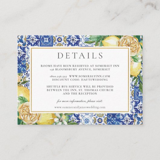 Carte D'accompagnement Elégant citrons Floral Mosaic Détails du Mariage (Devant)