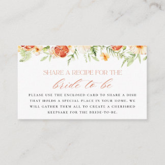 Carte D'accompagnement Elegant Citrus Floral Bridal Shower Recipe Request
