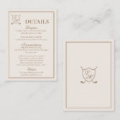 Carte D'accompagnement Élégant Classic Crest Monogram Mariage de golf (Devant / Derrière)