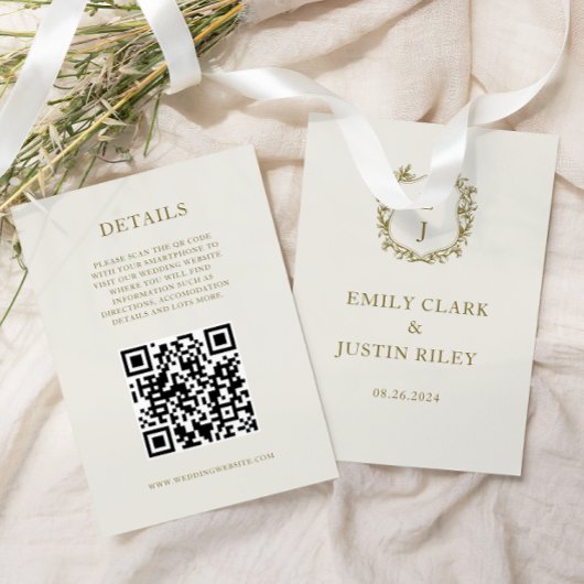 Carte D'accompagnement Elegant Classic Gold Mariage QR code Détails