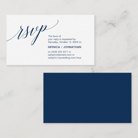 Carte D'accompagnement Élégant Classic minimal, Navy Blue Script, RSVP (Devant / Derrière)