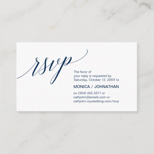 Carte D'accompagnement Élégant Classic minimal, Navy Blue Script, RSVP (Devant)
