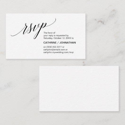 Carte D'accompagnement Élégant Classic minimal, Script noir, RSVP (Devant / Derrière)