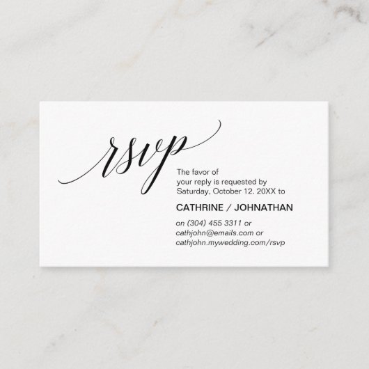 Carte D'accompagnement Élégant Classic minimal, Script noir, RSVP (Devant)