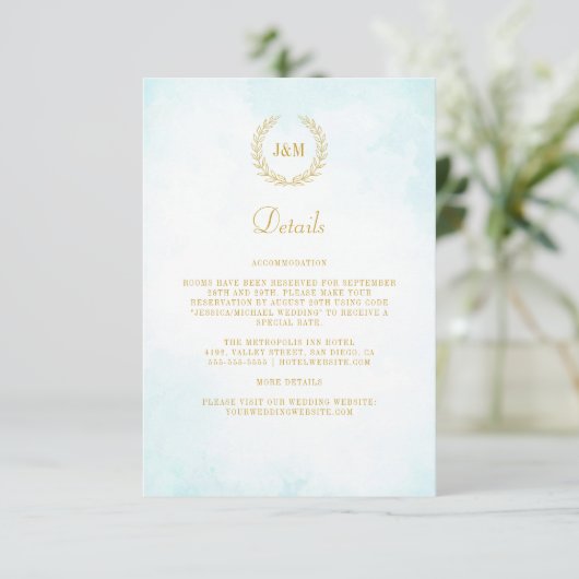 Carte D'accompagnement Elegant Classic Monogram Détails du Mariage (Debout devant)